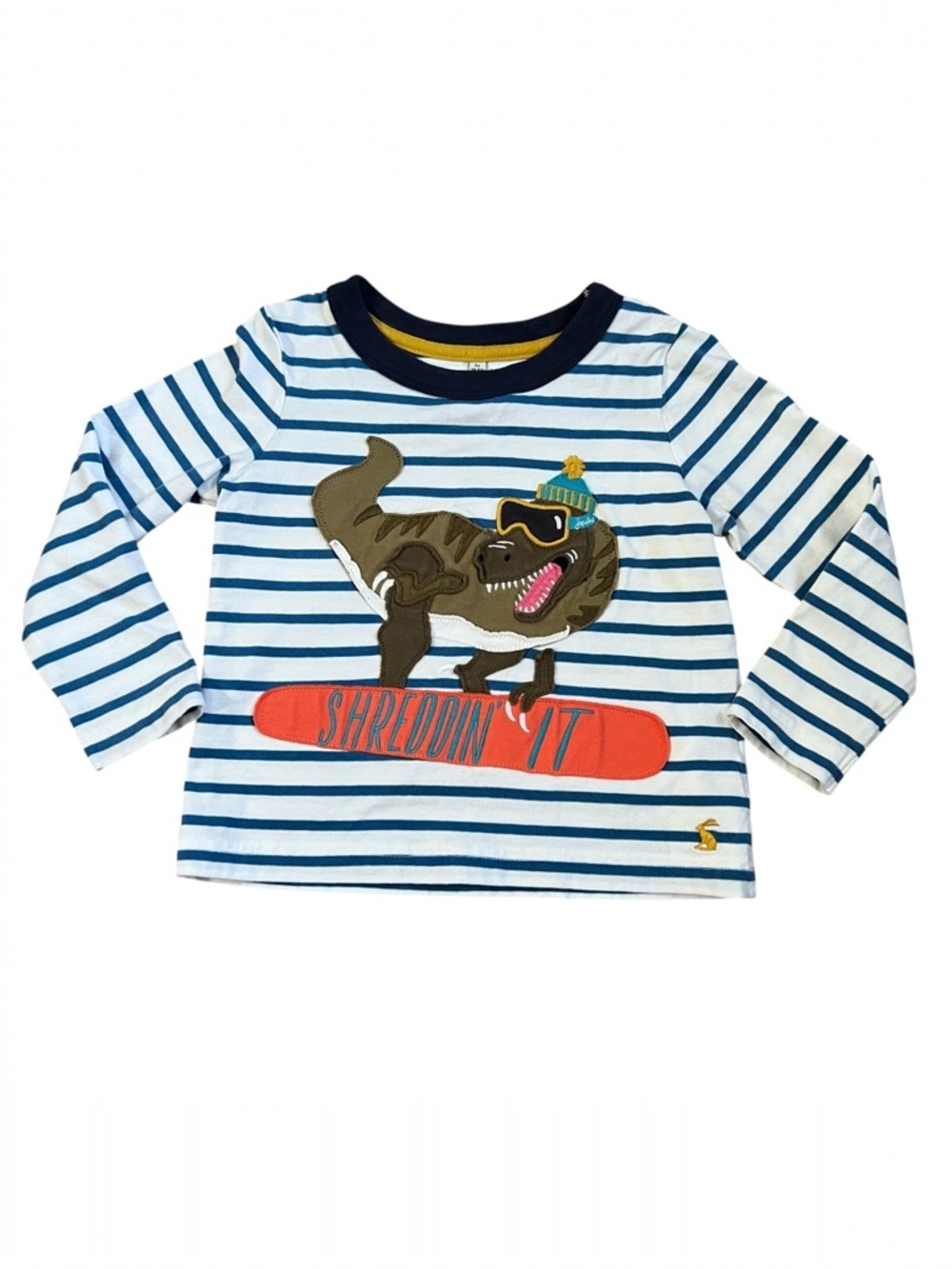 Joules Boys Striped Long Sleeve Tee Dinosaur Snowboard Shreddin It 3Y